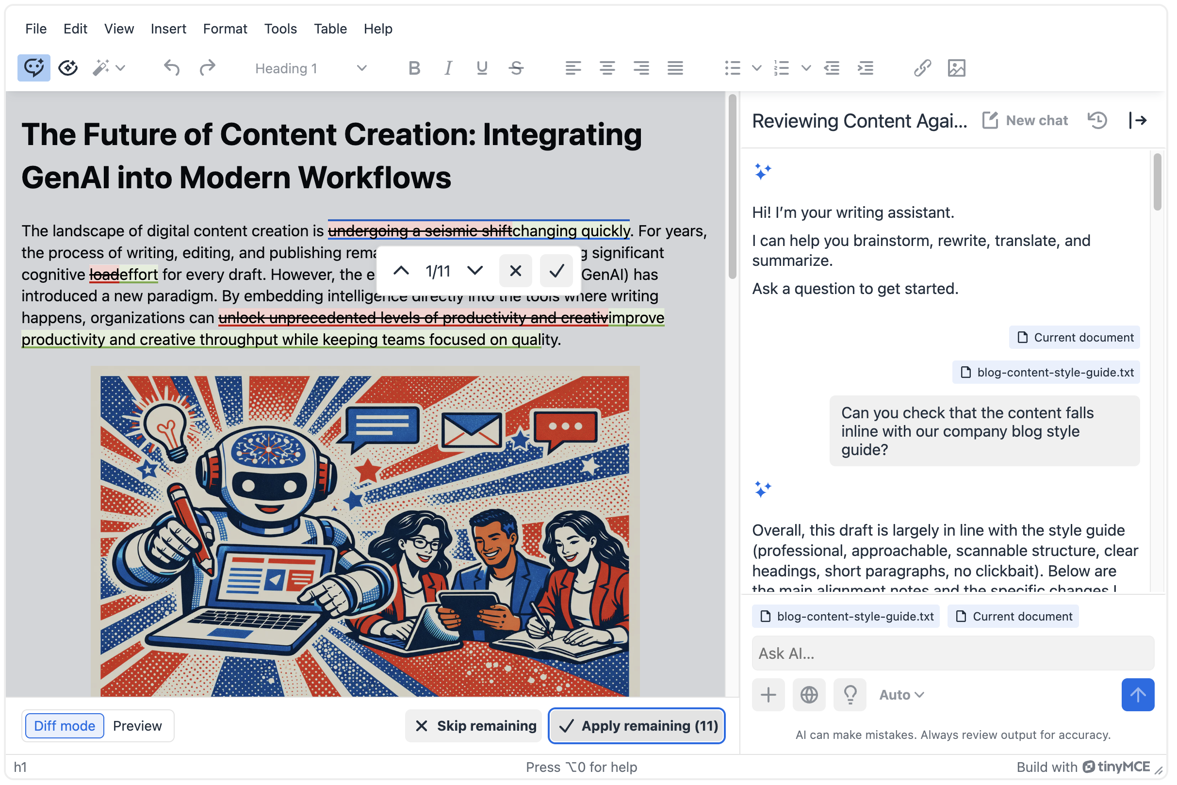 TinyMCE AI Chat apply all changes